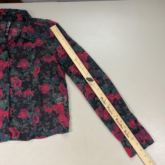 Aeropostale Top Womens Large Black Sheer Dark Floral Whimsigoth Romantic Witchy - Picture 7 of 14